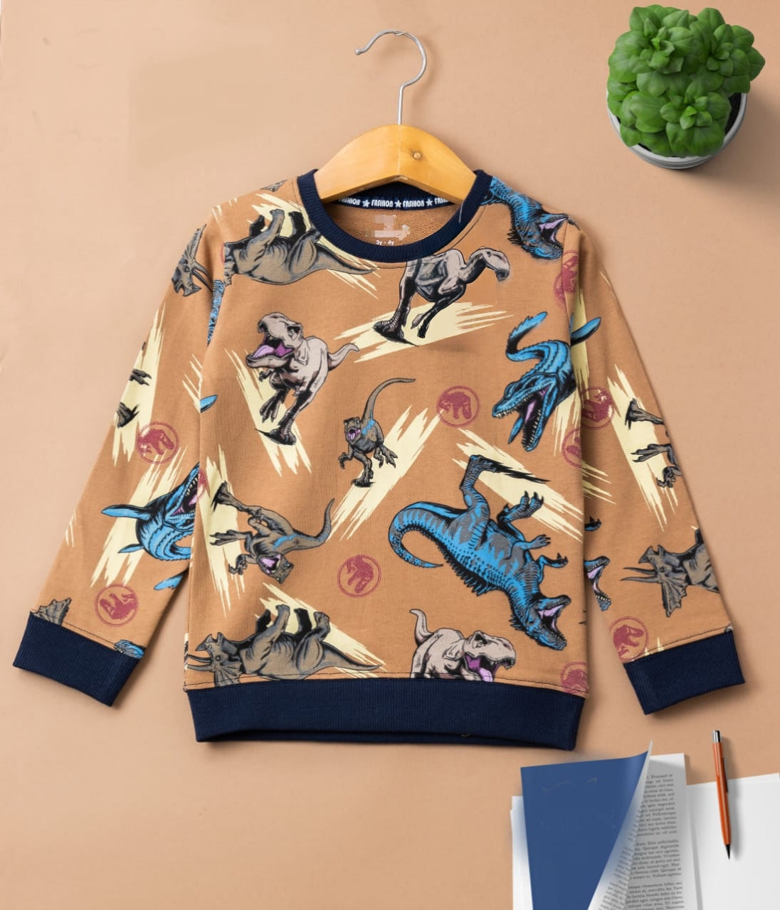 Full Sleeves Sweater Tshirt (Brown Dino)