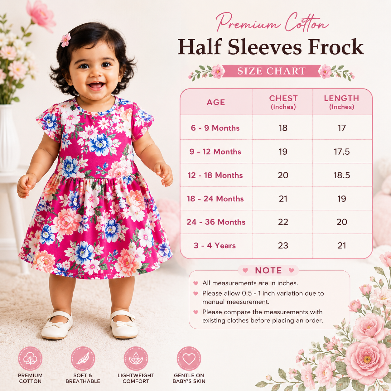 Half Sleeves Frocks (Lavender Stripes & Flower)