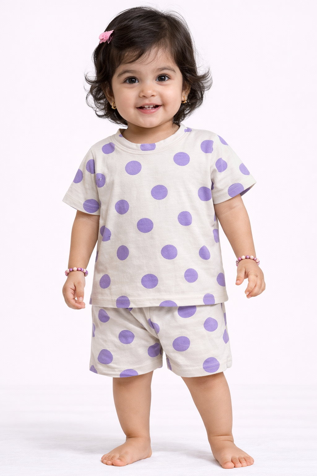 Cotton Shorts Sleeves Tshirt with Shorts Sets (Big Blue Dot)