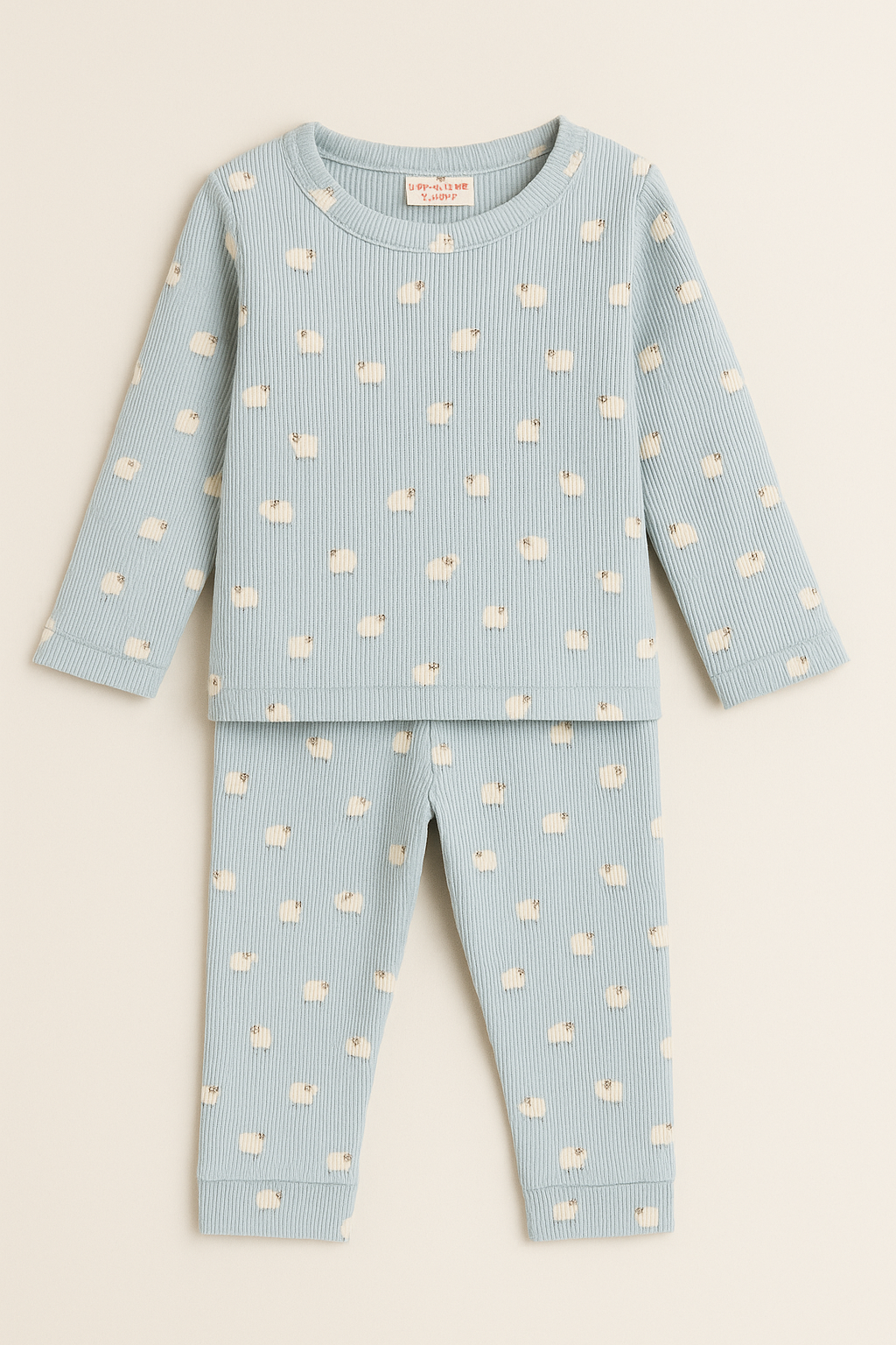 Premium Full sleeves Ribbed Tshirt with Pant (Blue Sheep) (0-36 Months)