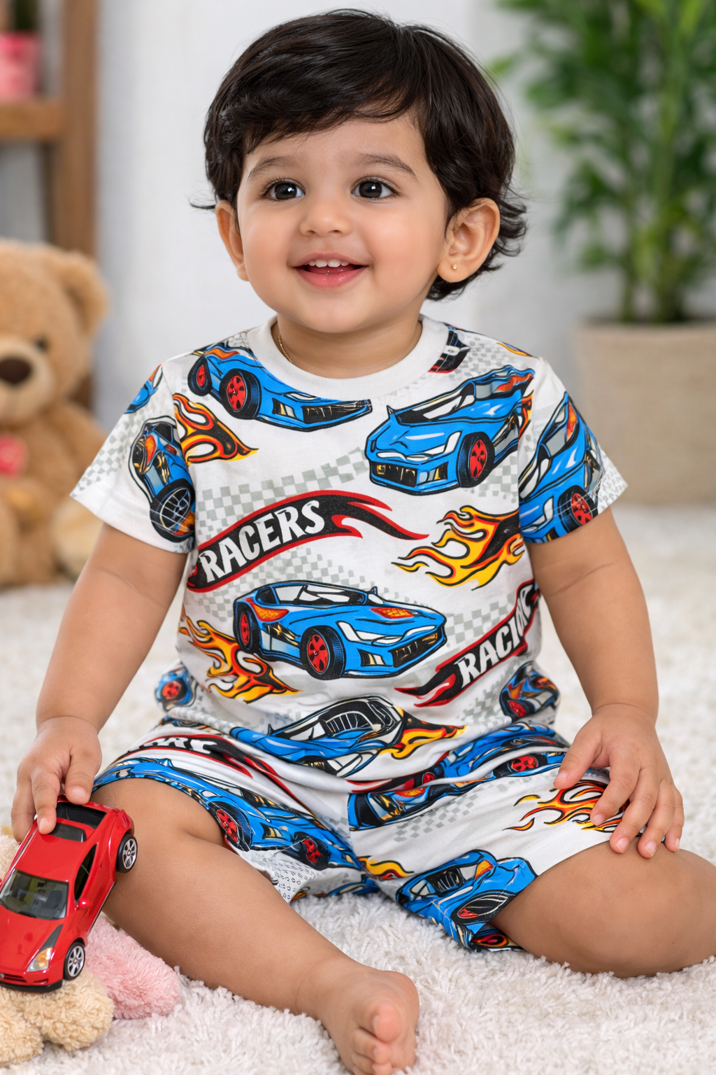 Cotton Shorts Sleeves Tshirt with Shorts Sets (Hot Wheels)