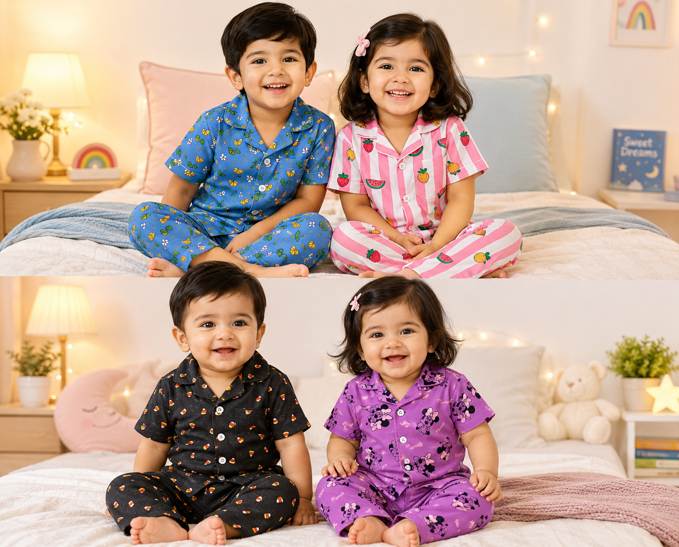 (COLL4) - Premium Cotton Half Sleeves Collar Tshirt with Pant (Purple Micky )