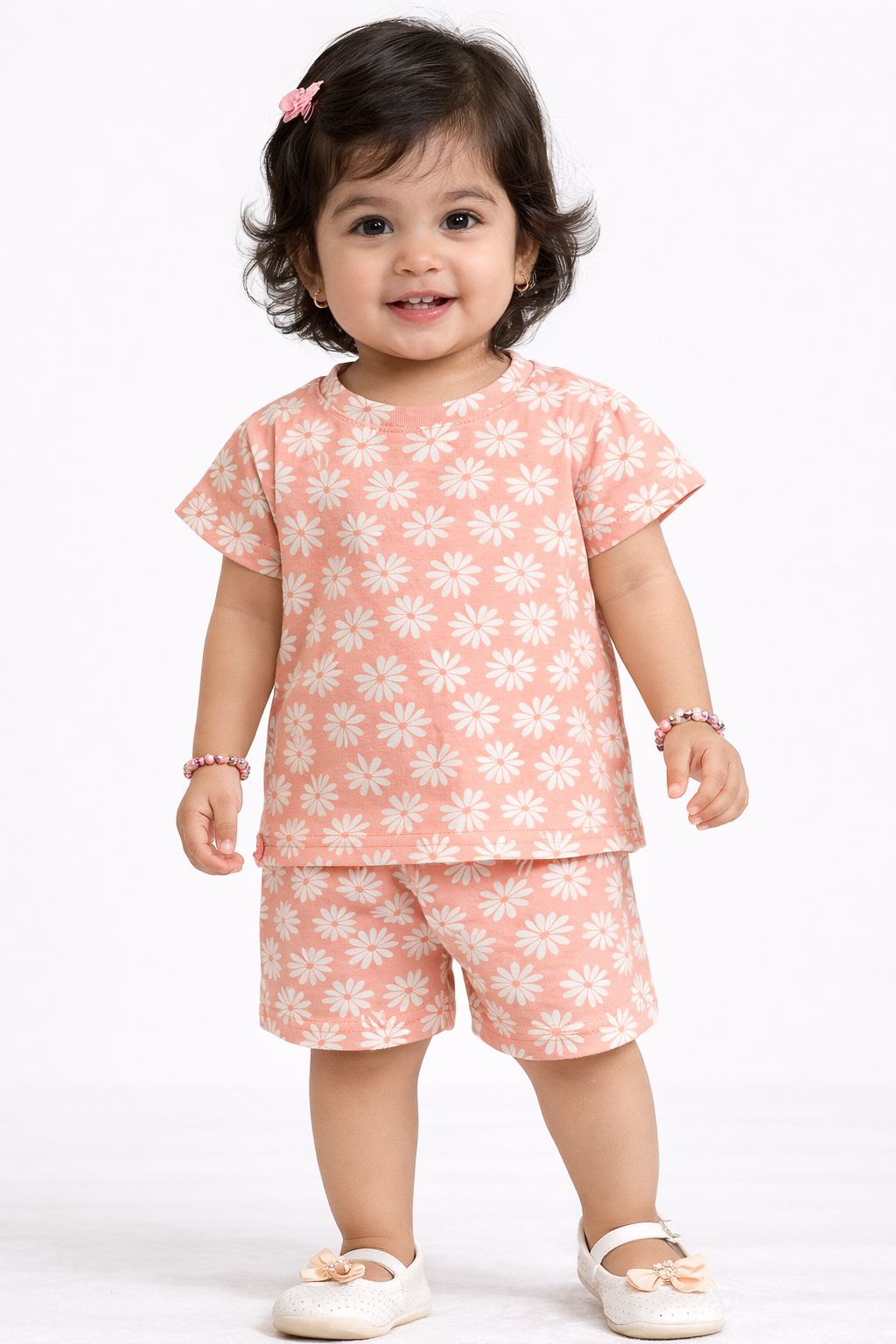 Cotton Shorts Sleeves Tshirt with Shorts Sets (Fanta Flowers)