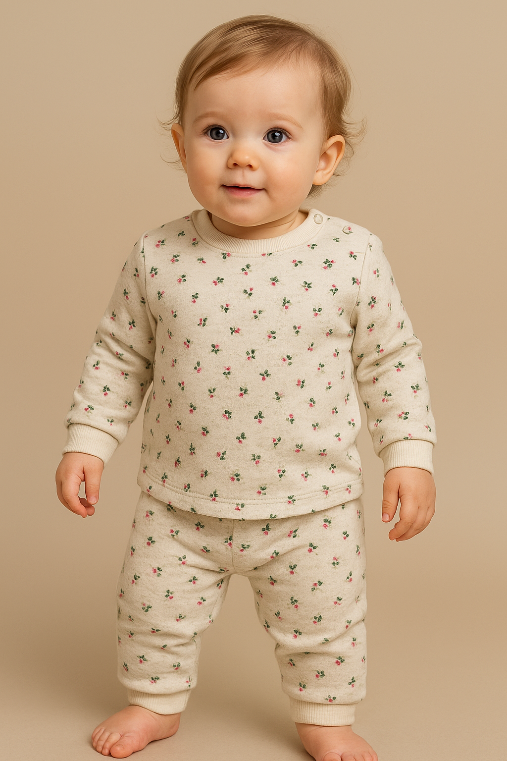 Cozy Comfort: Kids’ Loungewear Winter set (Tiny Flower)(0-2 Yrs)