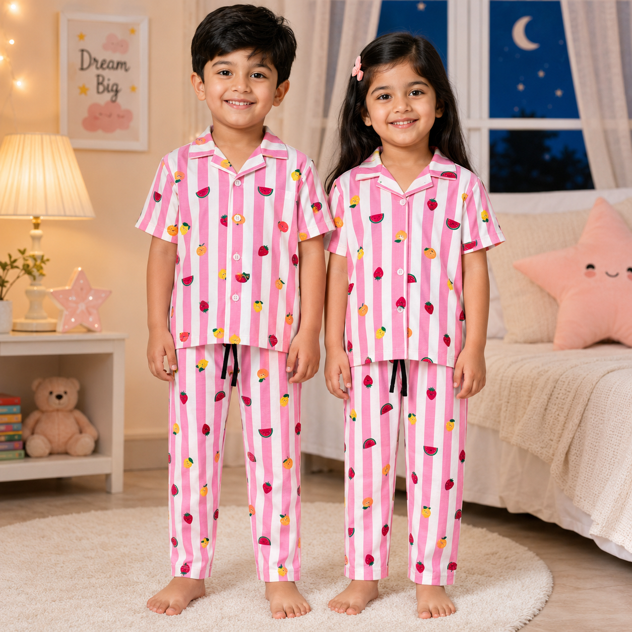 Premium Cotton Collar Sets (White Pink Fruits) (U)