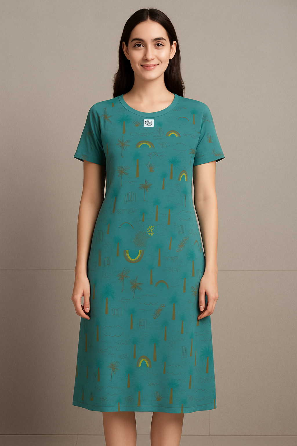 Women's Long POLO A-Line Top (Greenish Blue Rainbow)