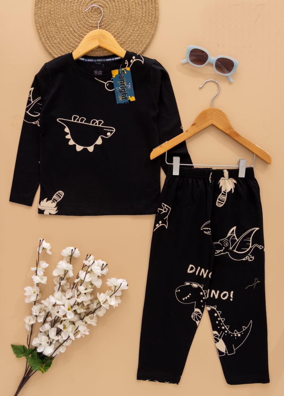 Full Sleeves Pajama Set (Black Dino)