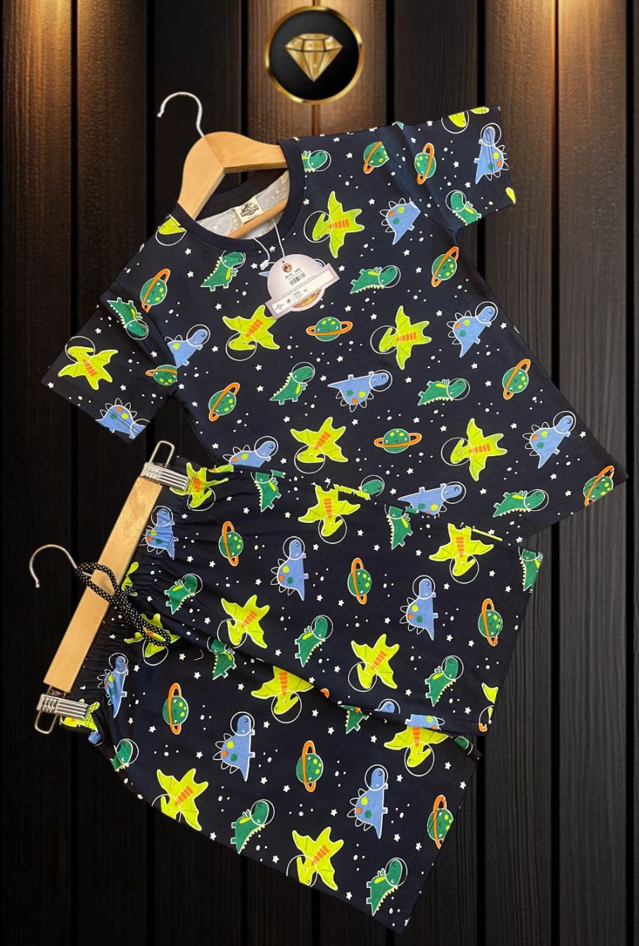 Cotton Shorts Sleeves Tshirt with Shorts Sets (Space Theme)