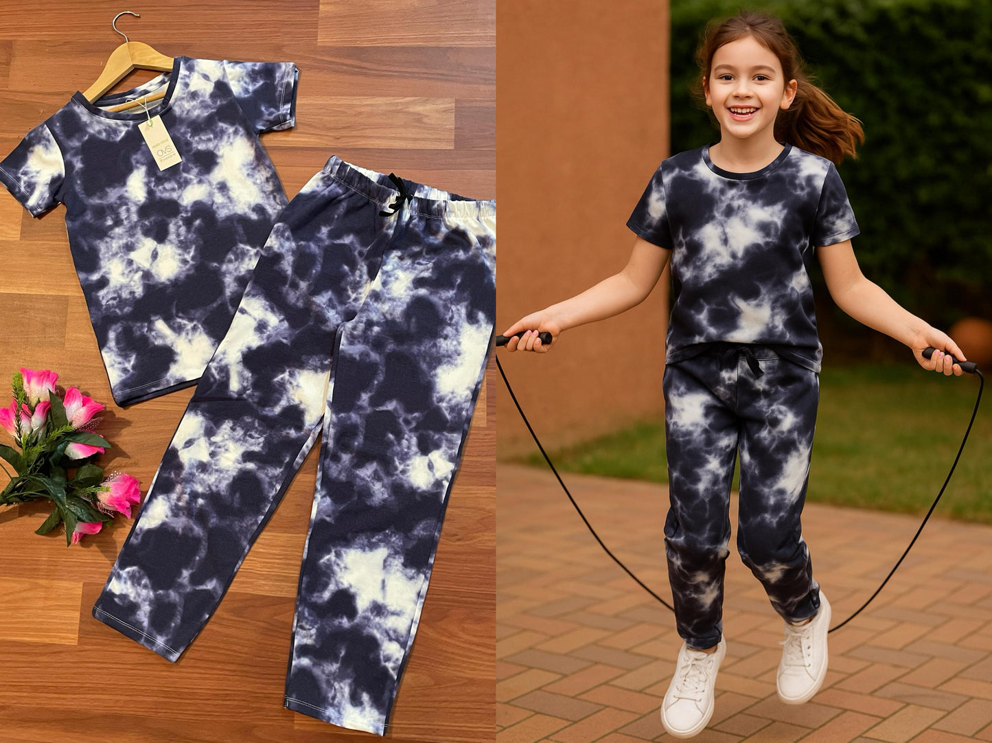 Half Sleeves Pajama Set (Navy Candy Dye & Dye)