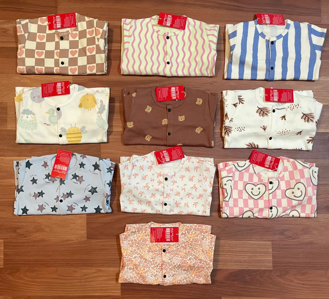 Kid's Front Open Lounge Wear Sets (Brown Checked Heartin)