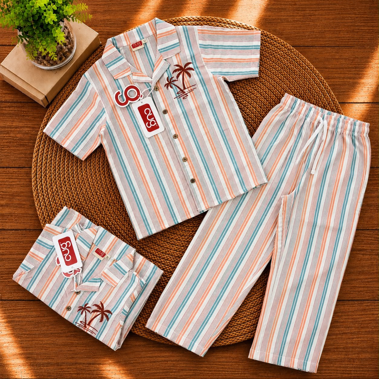 Airport - Kids Muslin Embroidery Co-ord Set – Collar Shirt & Pant (MultiStripes)