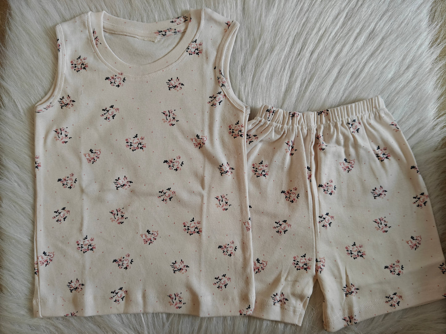 Sleeveless Shorts Sets(Rib Floral)