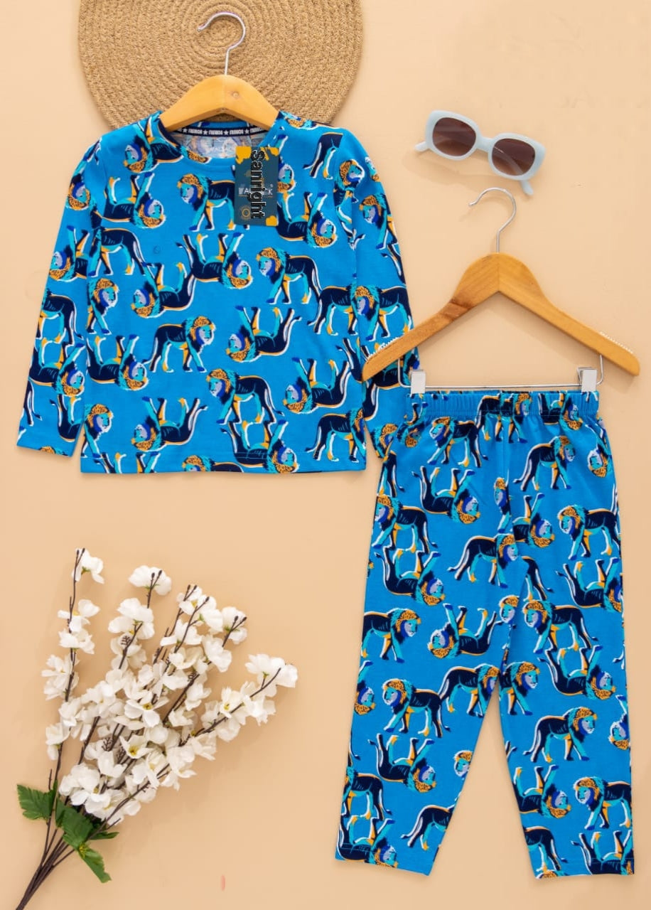 Full Sleeves Pajama Set (Blue Lion)