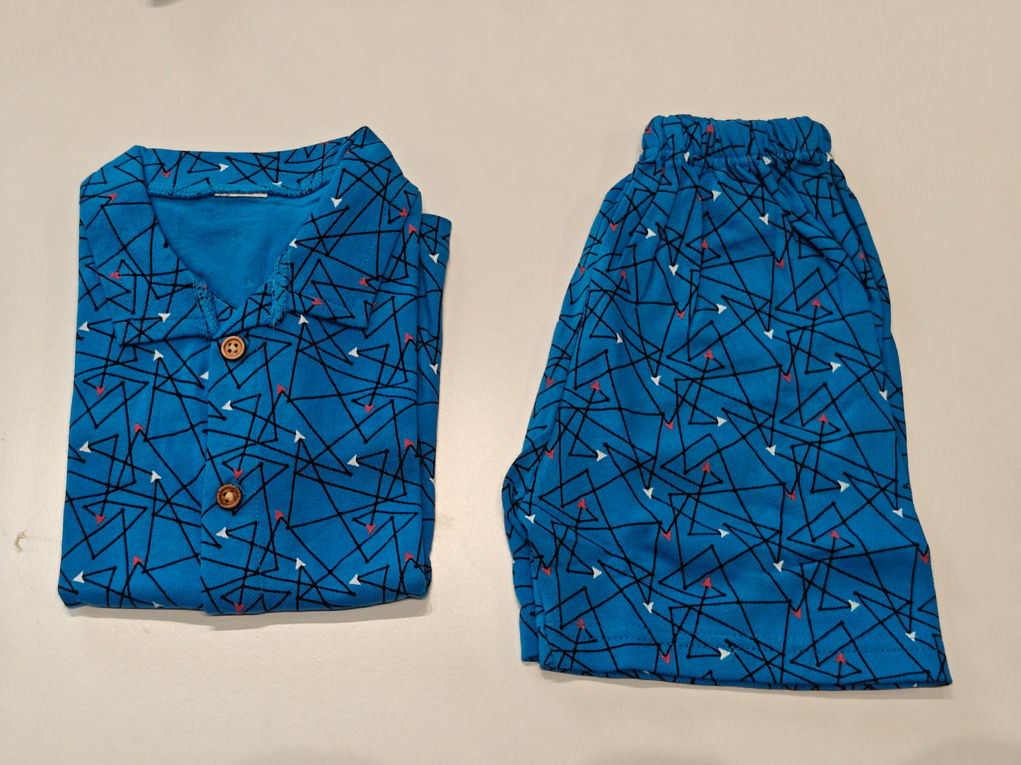 Shorts Sleeves Collared Tshirt with Shorts Sets (Blue Baby)