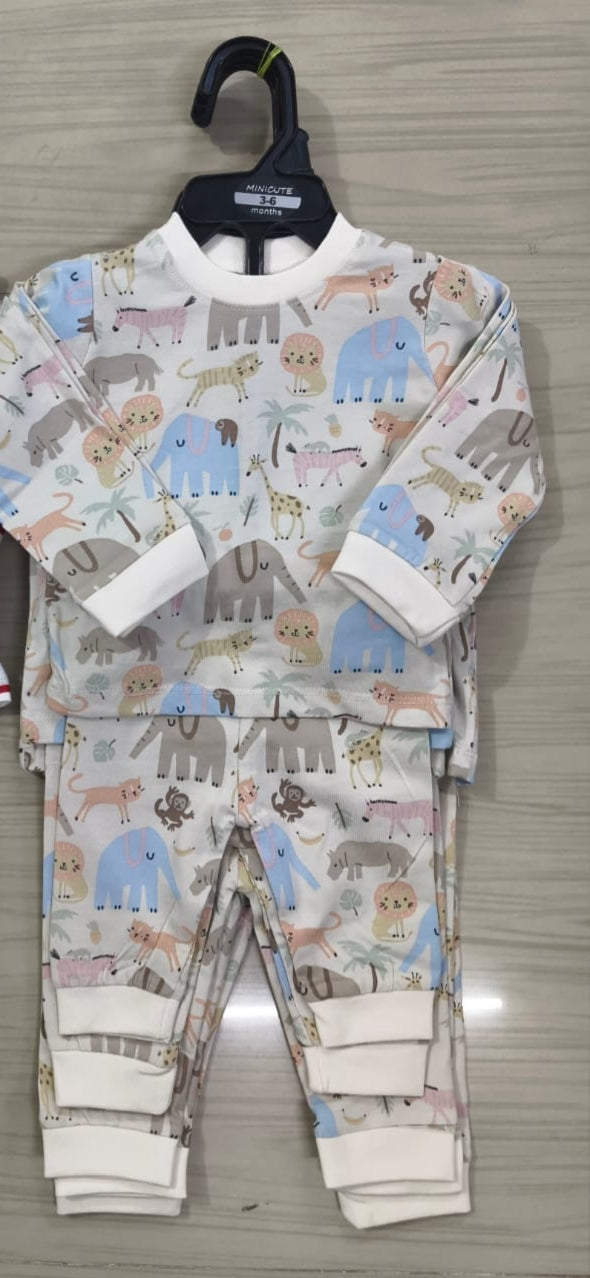 Premium Full sleeves Cotton Tshirt with Pant (Cute Animal Safari)