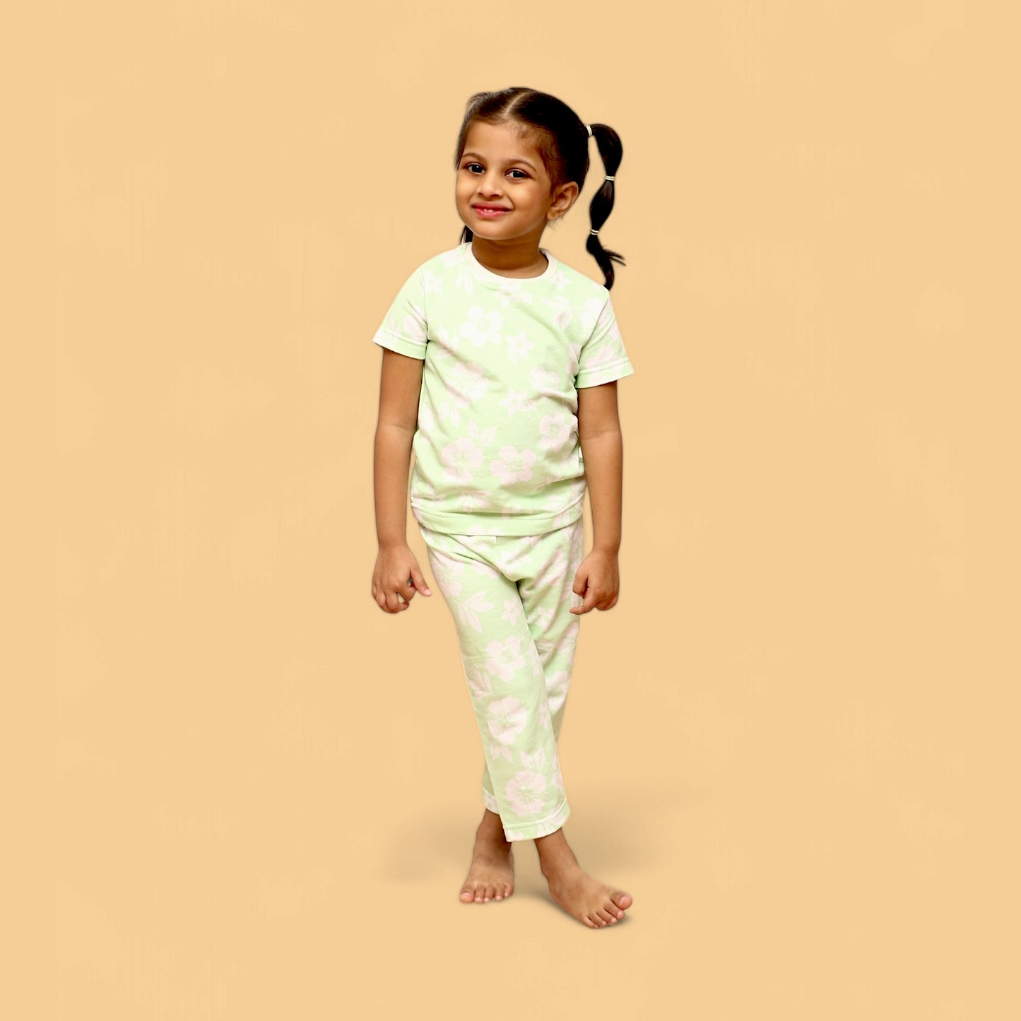 Half Sleeves Pajama Set (Green Floral) - sanright
