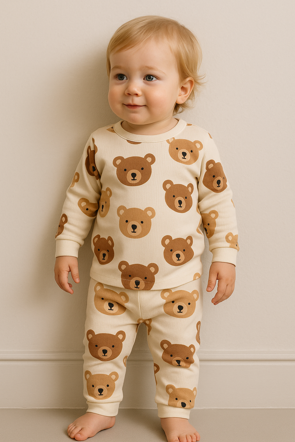 Kids’ Loungewear Ribbed sets (Bubbly Bear) (1-4 Yrs))