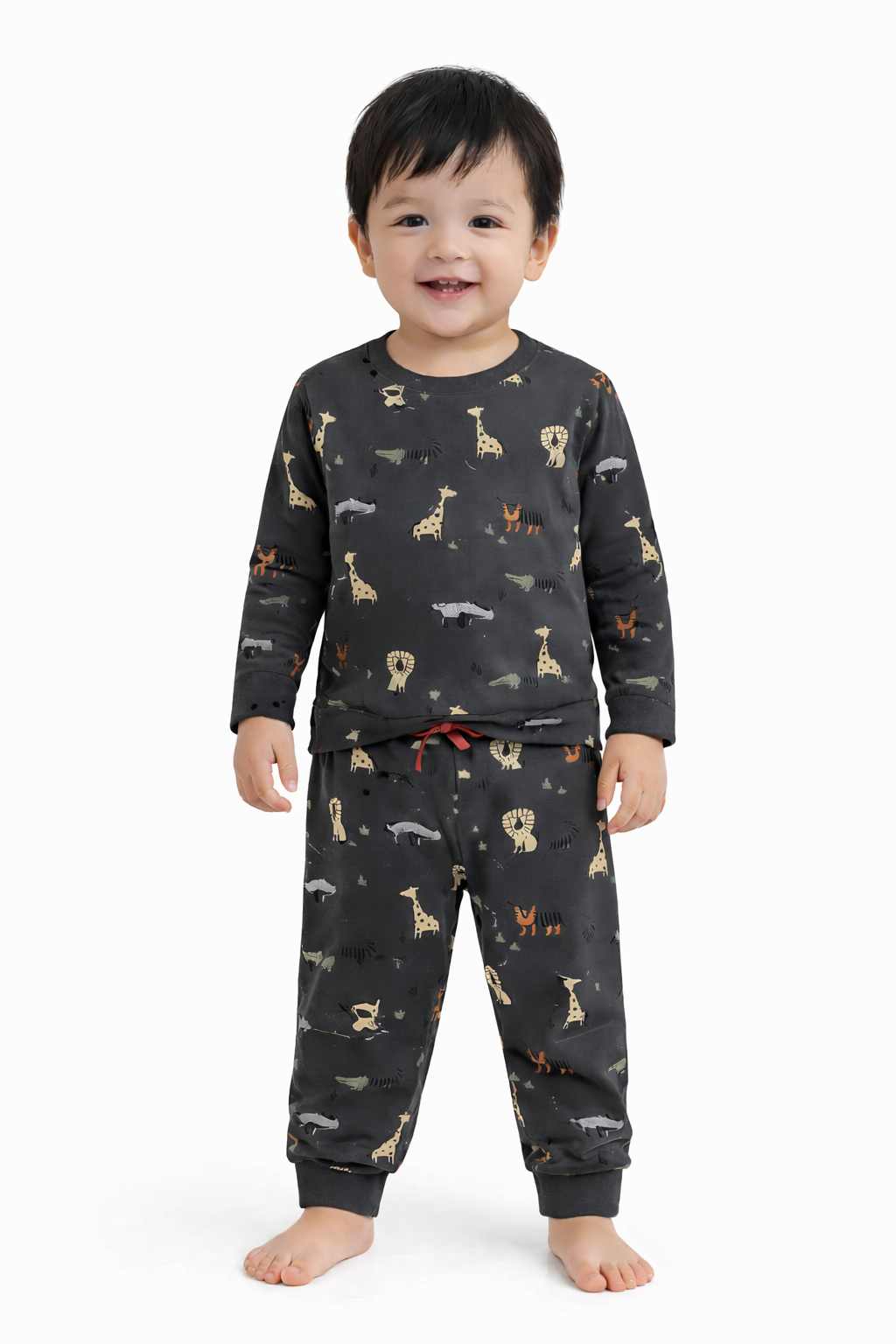 Premium Full sleeves Cotton Tshirt with Pant (Charcoal Animals)