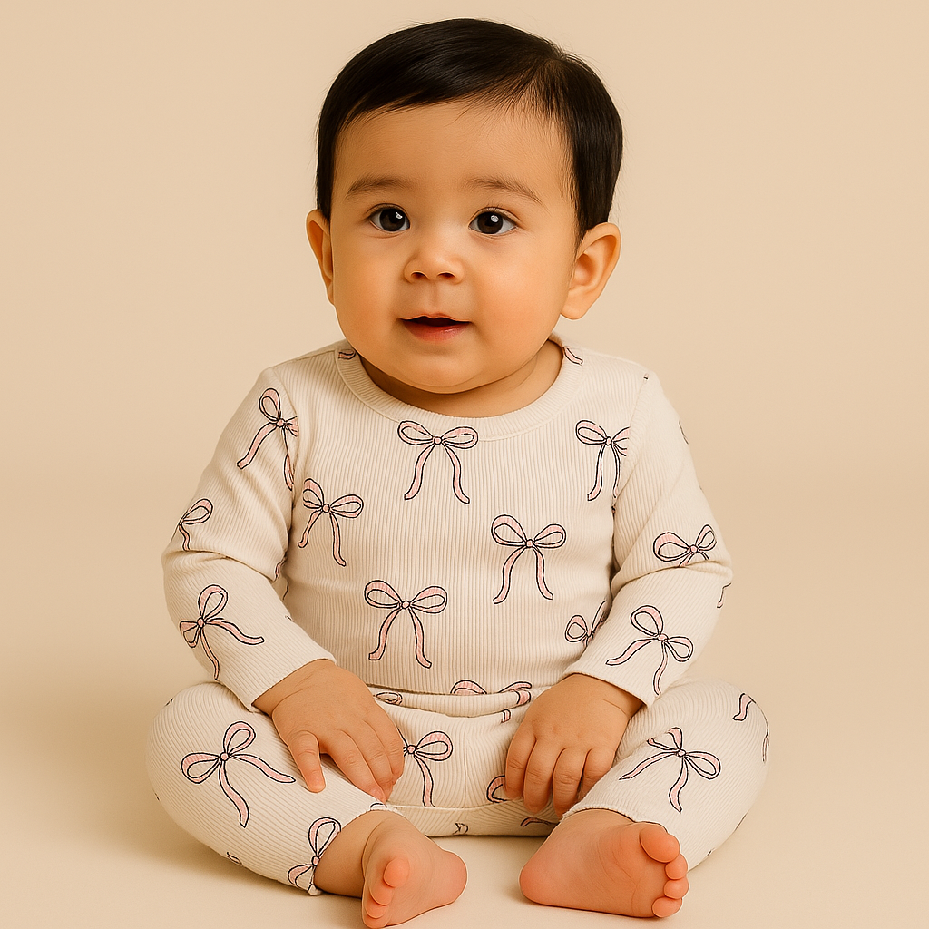 Premium Full sleeves Ribbed Tshirt with Pant (Cute Bow)