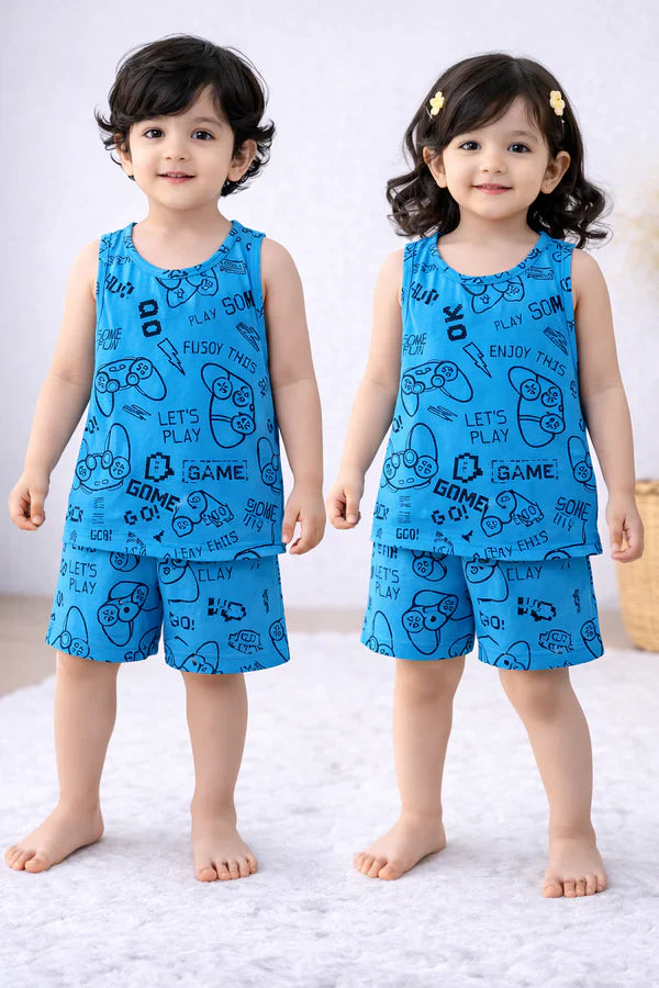 Sleeveless Shorts set with Dinosaur Design on a hanger