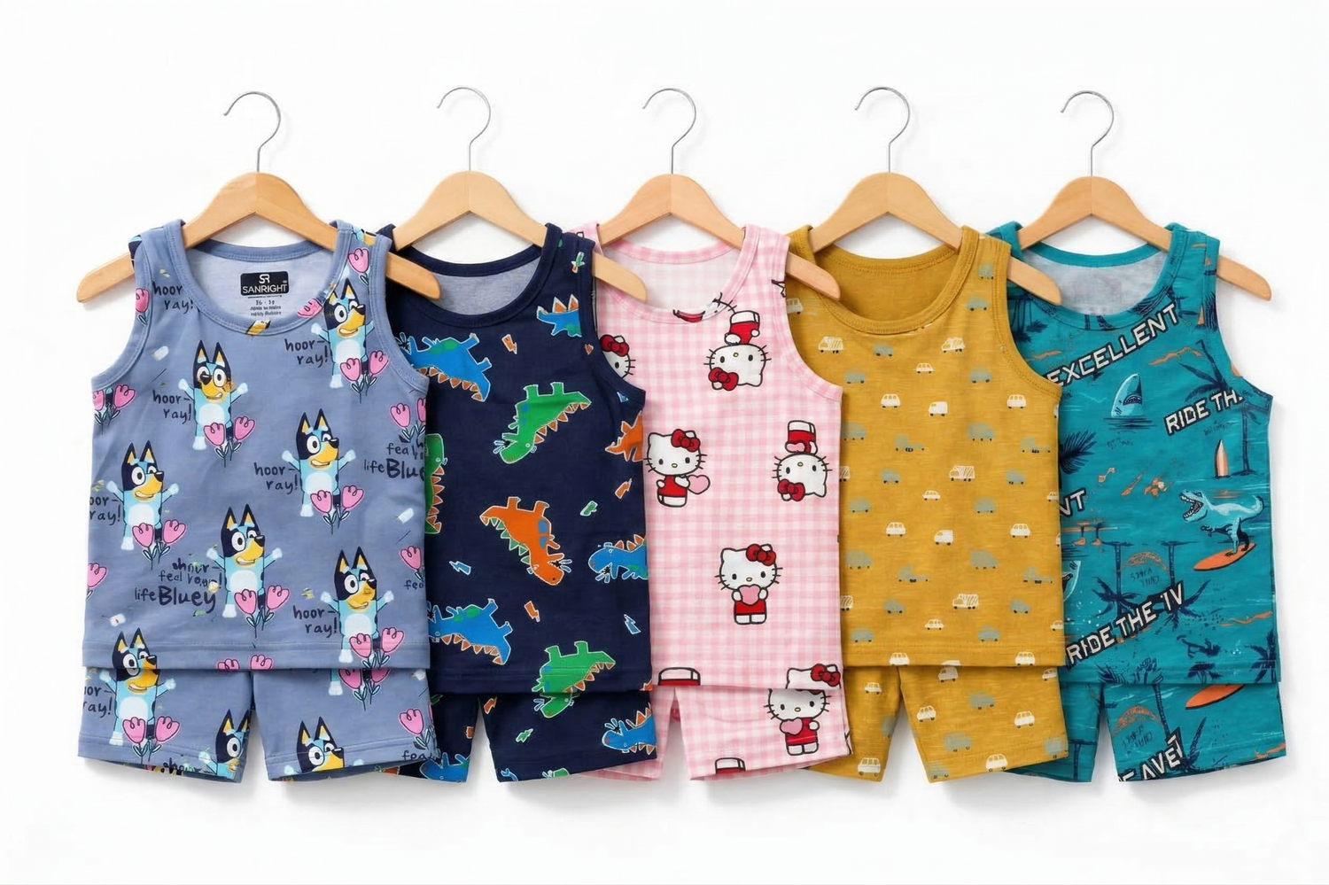Sleeveless Shorts set with Dinosaur Design on a hanger