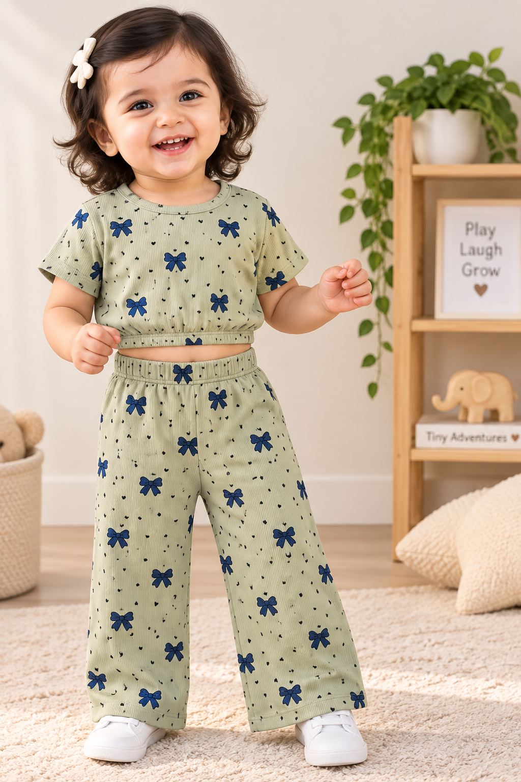 Crop Top & Pant Set ( Blue BOW)