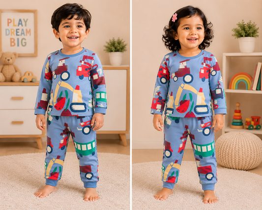 Premium Cotton Full Sleeves T-Shirt with Pant (Colorful Boats)