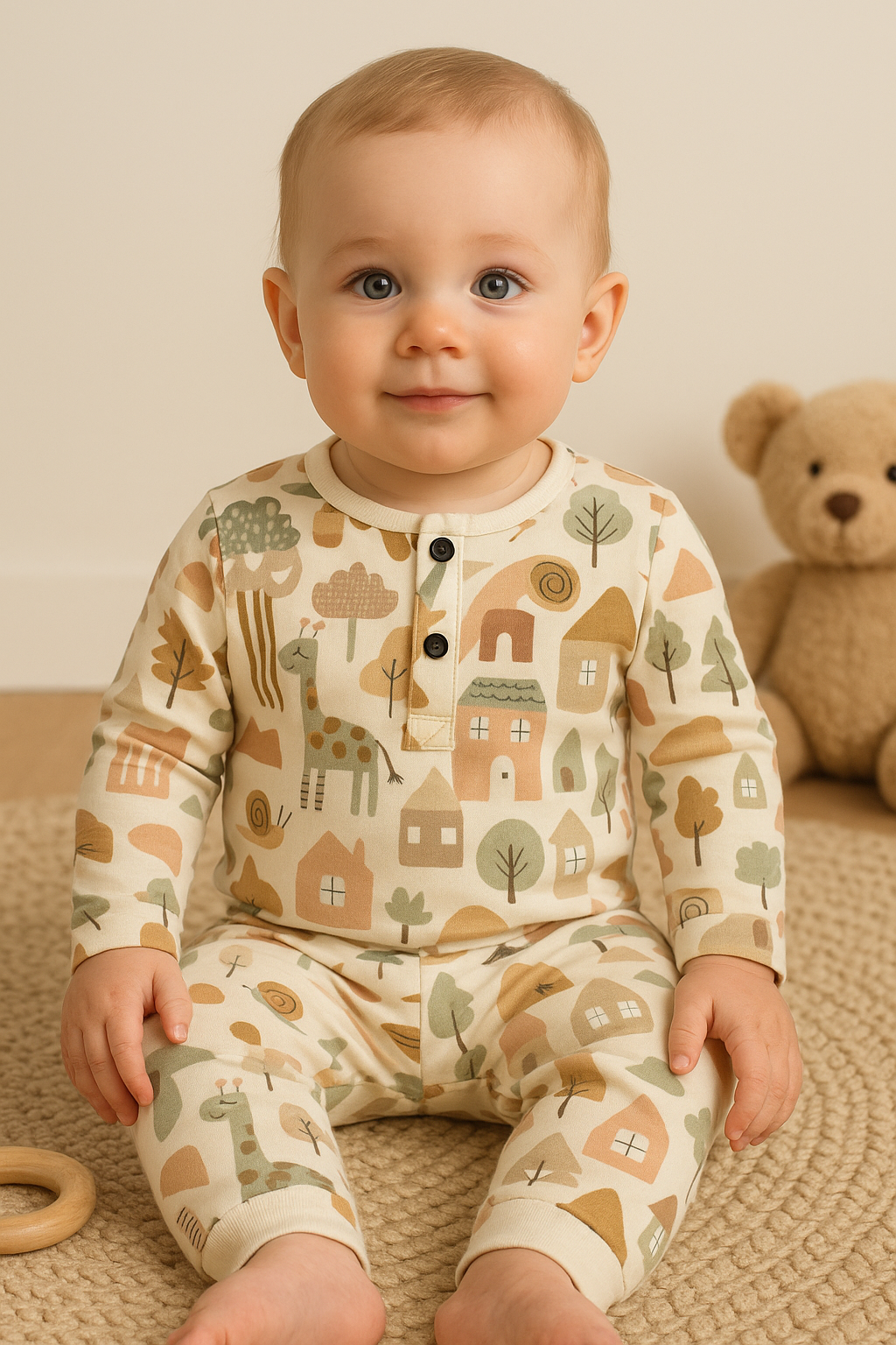 Premium Full sleeves Front Open Tshirt with Pant(Animals & House)(0-24 Months)