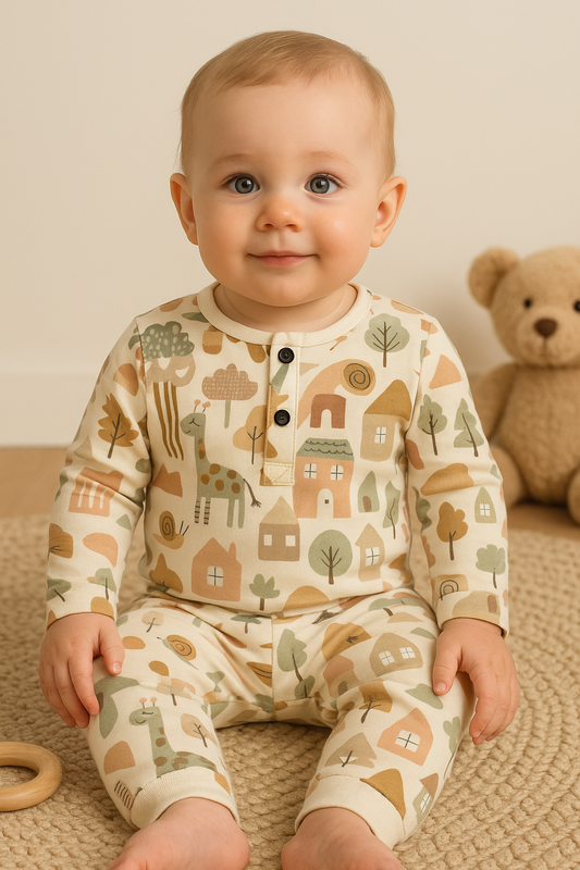 Premium Full sleeves Front Open Tshirt with Pant(Animals & House)(0-24 Months)