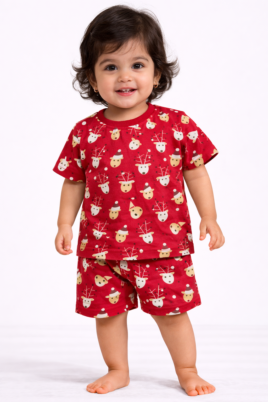 Cotton Shorts Sleeves Tshirt with Shorts Sets (Reindeer)