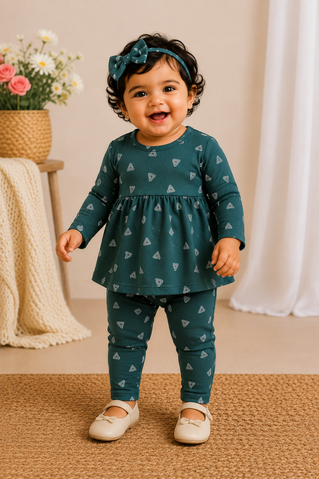 Full Sleeves Frocks Sets ( Dark Green )