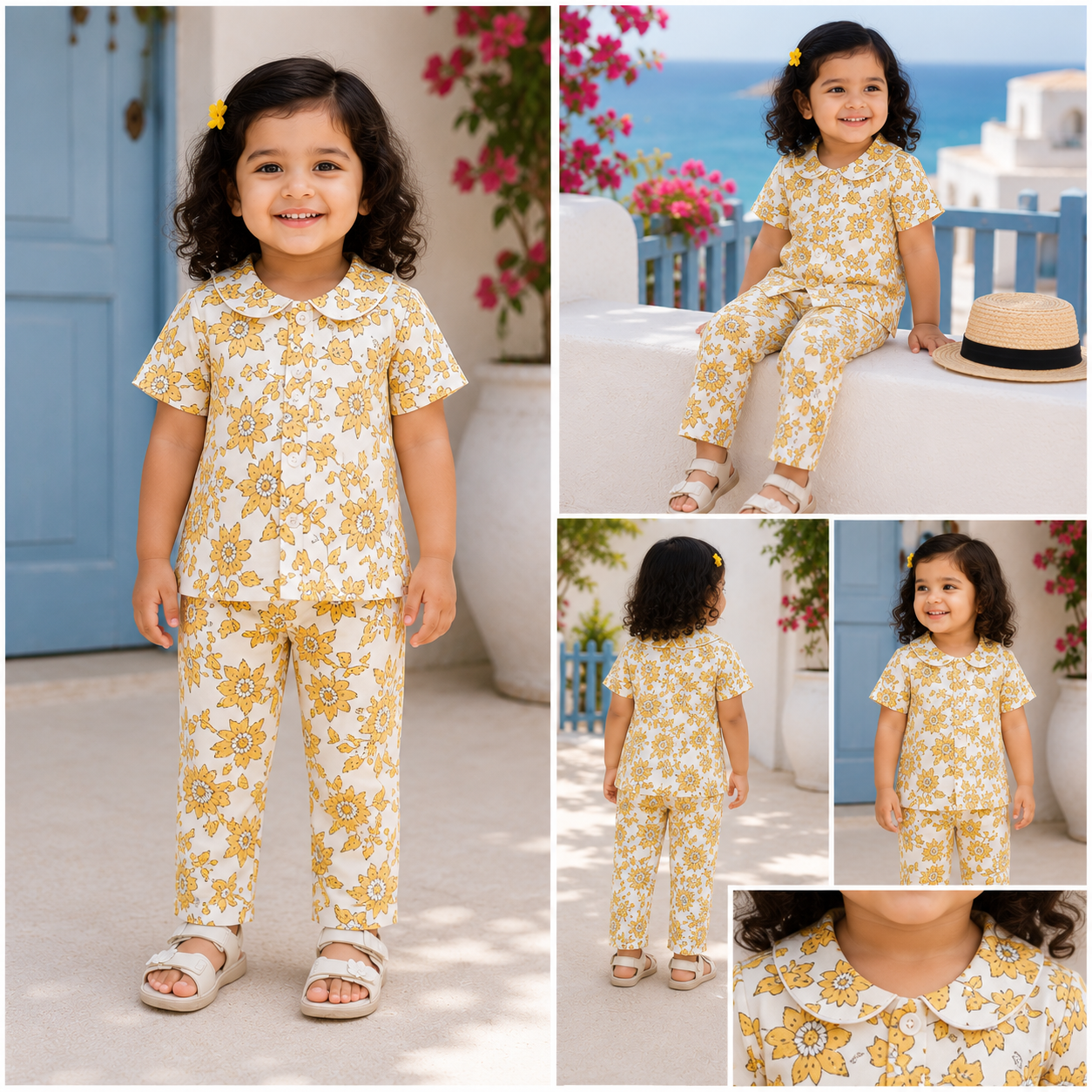 Peter Pan  Outdoor Collar Sets (Yellow Big Flowers)