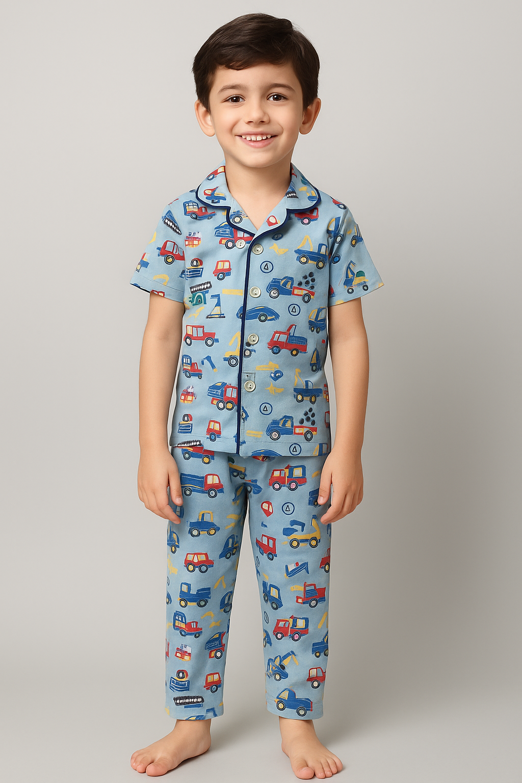 Kid's Collar night Suits (Blue Small Vehicles)
