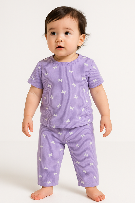 Half sleeves Ribbed Tshirt with Pant (The lavender 🪻 LOVE)