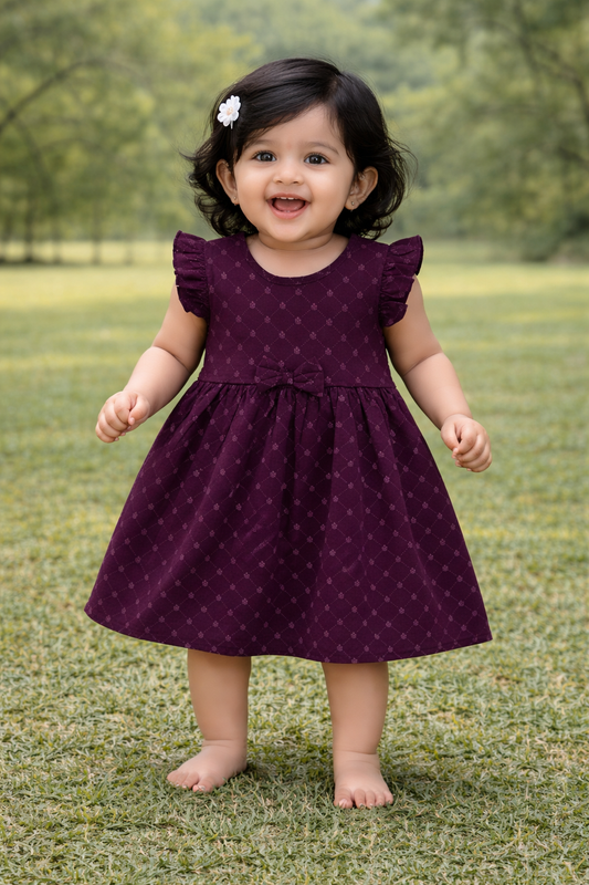 Half Sleeves Frill Frocks with BOW (Dark Voilet)