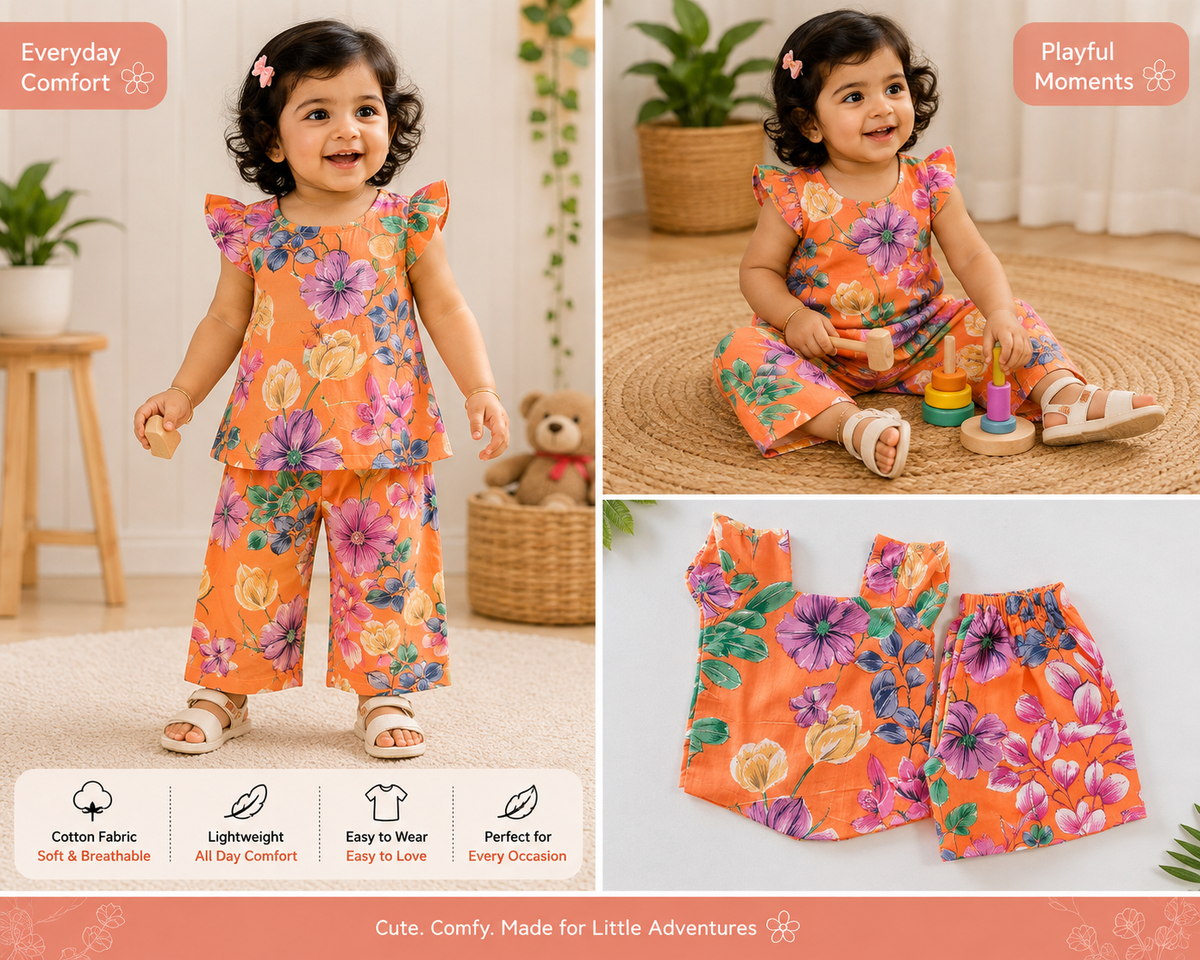 Girls Casual Cotton Printed Top & Pant Co-ord Set (0-11 Yrs) (C008) - Airport Sets