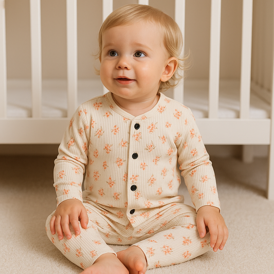 Kid's Front Open Lounge Wear Sets (Crushed White&Orange)