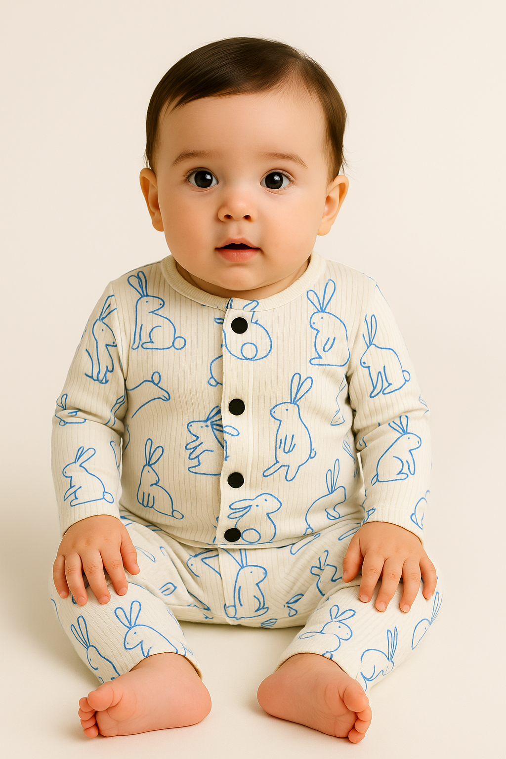 Front Open Full sleeves Ribbed Tshirt with Pant (Blue Rabbit)