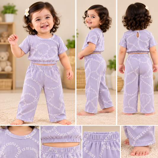 Crop Top & Pant Set ( Lavender Hearts)