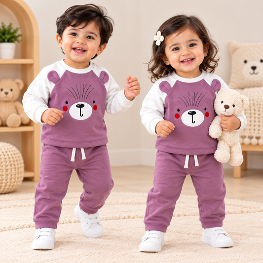 Korean Winter Set for Toddlers & Kids -  Purple & White Teddy (KW006)