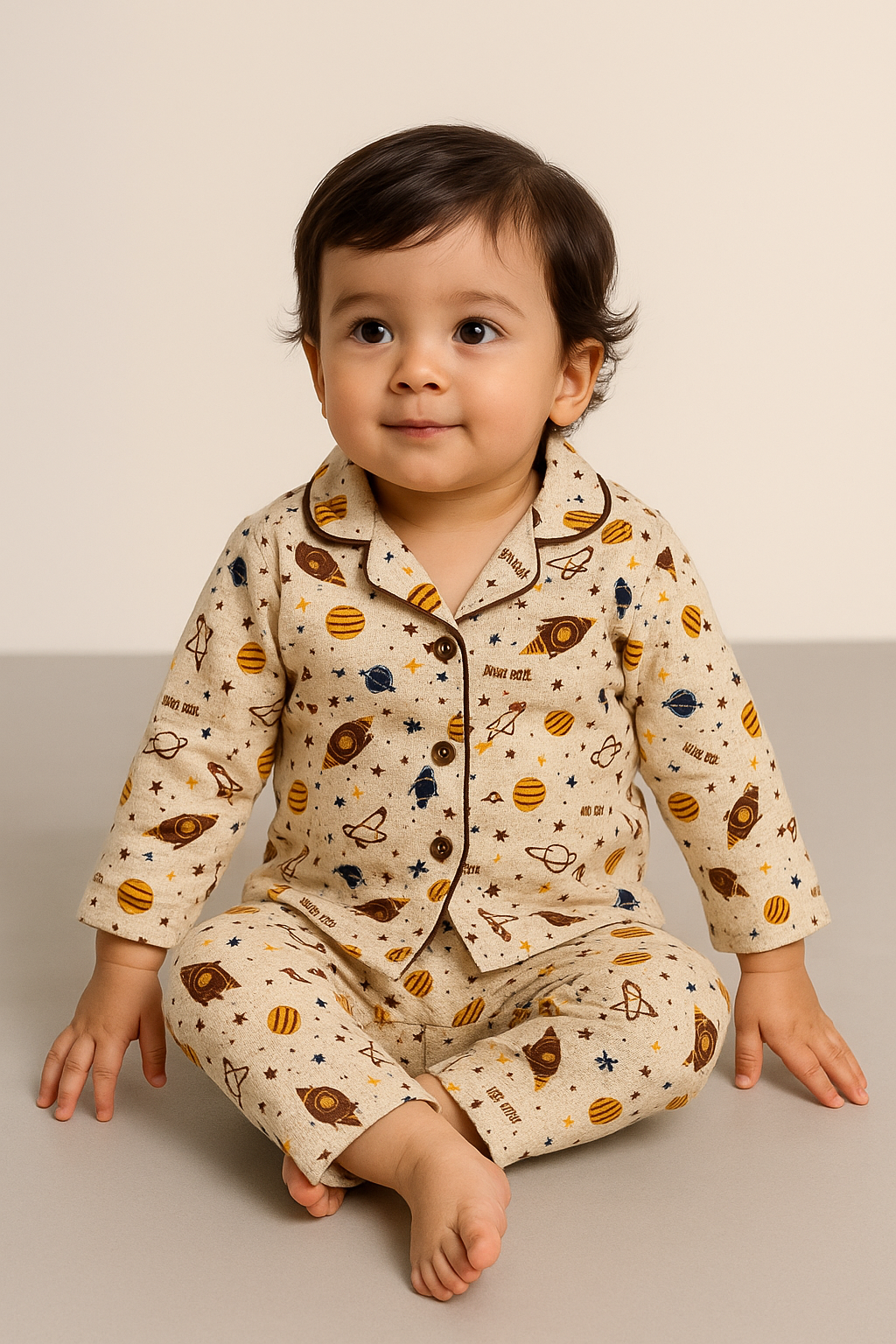 Kids’ Loungewear Collared sets (Beige Space)  (1-4 Yrs)