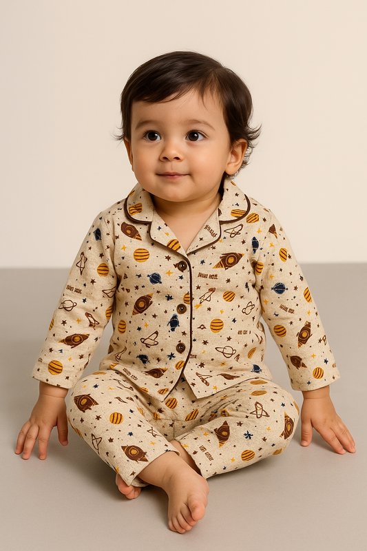 Kids’ Loungewear Collared sets (Beige Space)  (1-4 Yrs)
