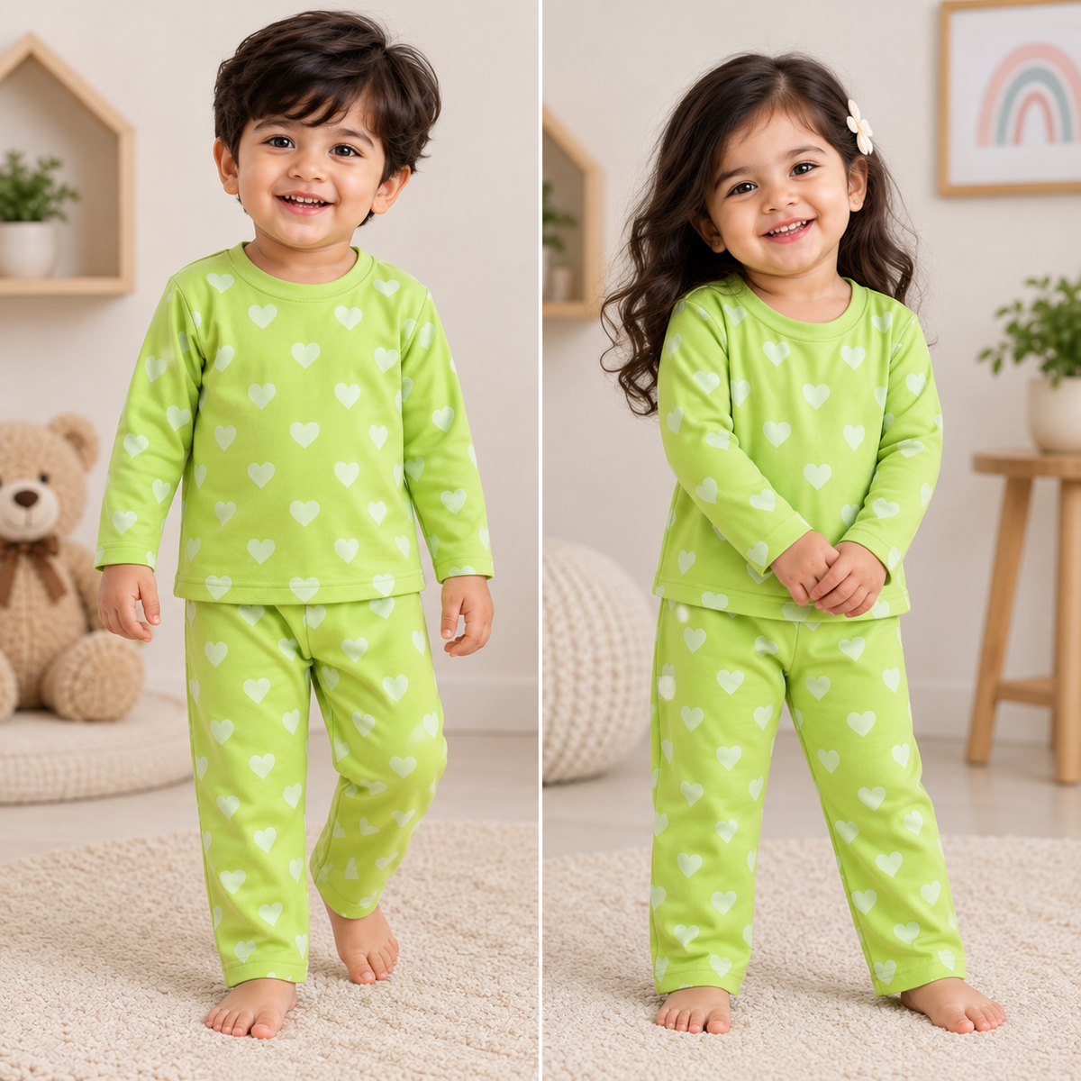 Premium Full sleeves Tshirt with Pant (Lime green Heart)