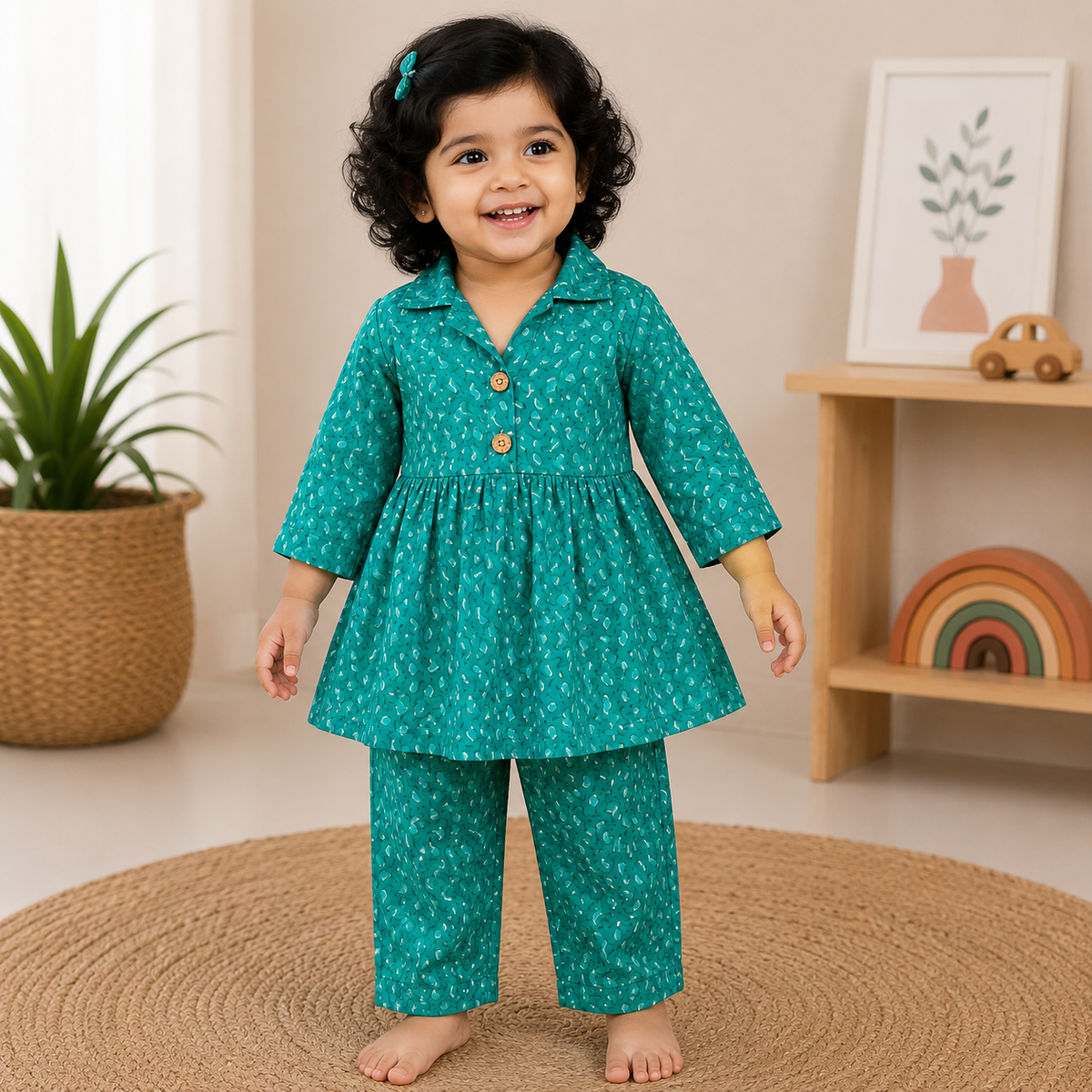 Girls Casual Cotton Printed Peplum Top & Pant Co-ord Set (0-11 Yrs) (C037)