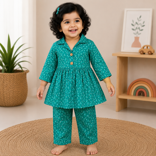 Girls Casual Cotton Printed Peplum Top & Pant Co-ord Set (0-11 Yrs) (C037)