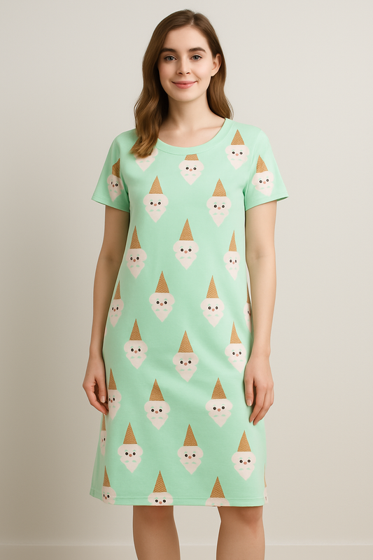 Women's Long POLO A-Line Top (Green Cone)