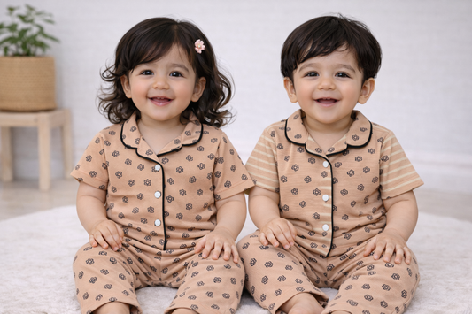 Premium Half Sleeves Collar Ribbed Tshirt with Pant (Jute)