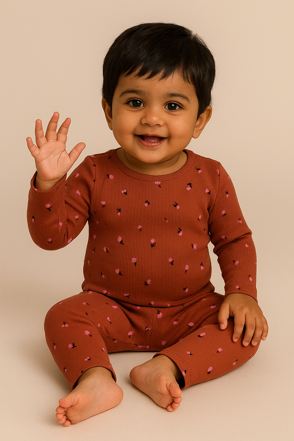 Premium Full sleeves Ribbed Tshirt with Pant (Maroon Flowers)