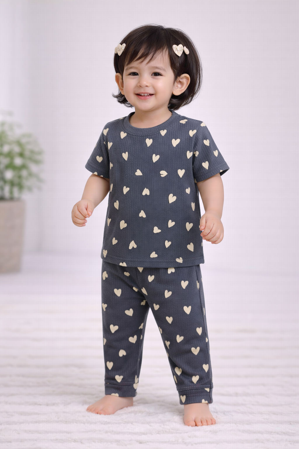 Premium Ribbed Half sleeves Tshirt with Pant (Black Heart ❤️)