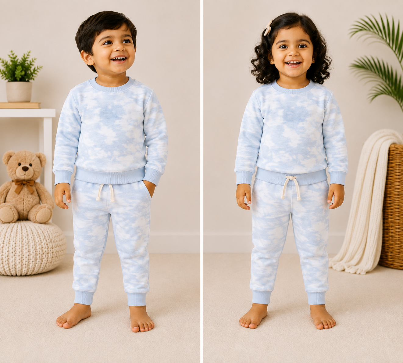 Premium Winter Full Sleeves T-Shirt with Pant (Light Blue Dye)